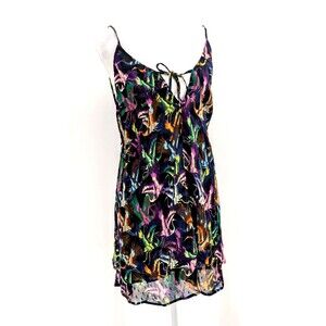 Anthropologie Black Crane Bird Print Sleeveless Tunic Mini Dress Size Small